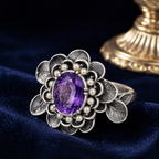 Amethyst Flower Halo Ring