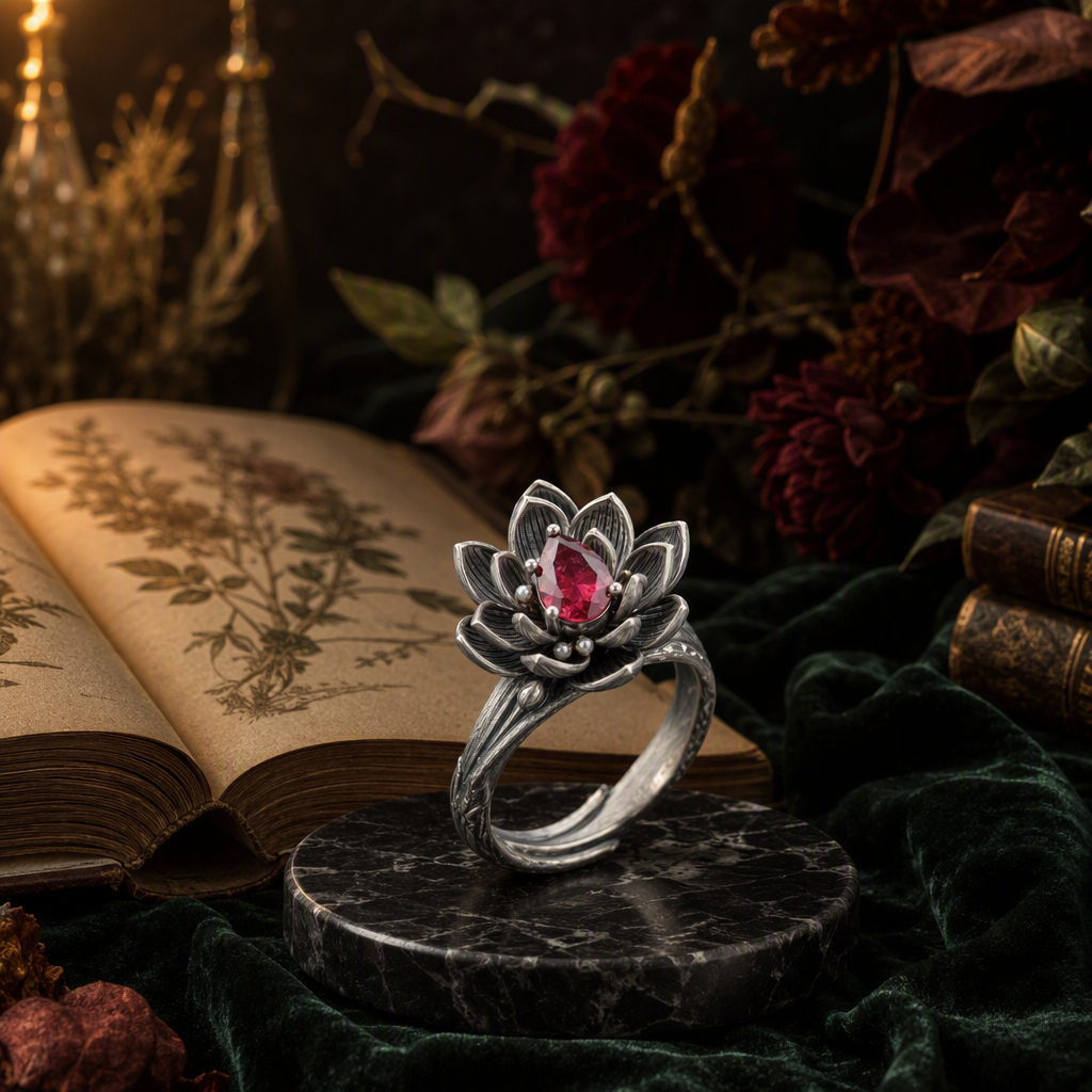 Ruby Lotus Flower Ring