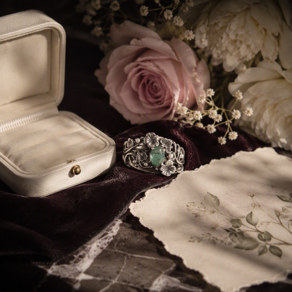 Emerald Floral Vine Ring