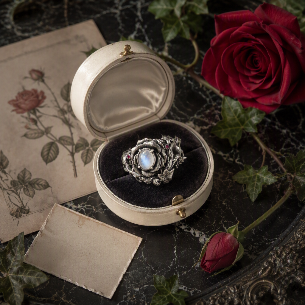 Moonstone Rose Crown Ring