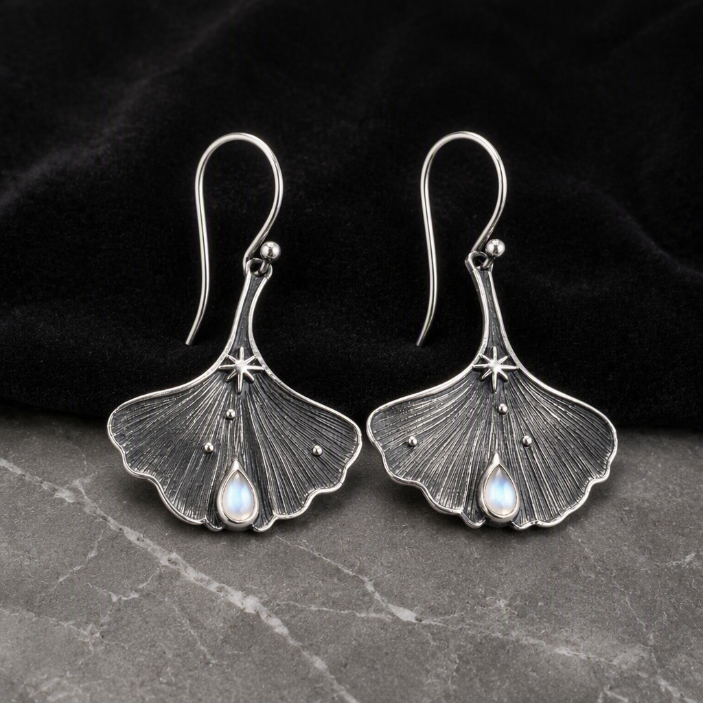 Ginkgo Leaf Moonstone Earrings