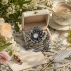 Moonstone Dahlia Flower Brooch