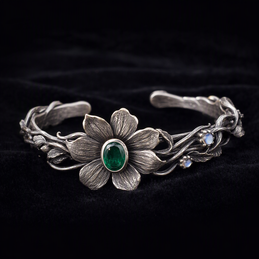 Emerald Flower Cuff Bracelet